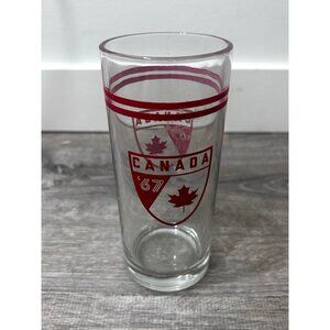 Vintage Canada '67 Tall Tumbler Glass  With Red Crest and Maple Leaf Design